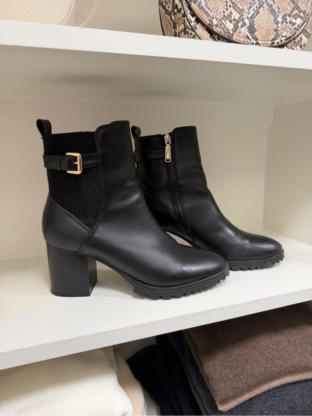 Blondo Black Block Heel Ankle Booties with Side Buckle